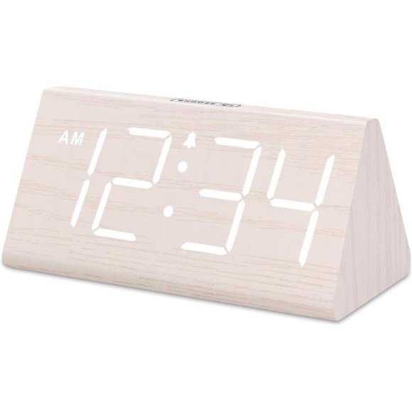Wooden Digital Alarm Clocks for Bedrooms -Electric Desk Clock with Large Numbers - Picture 1 of 6